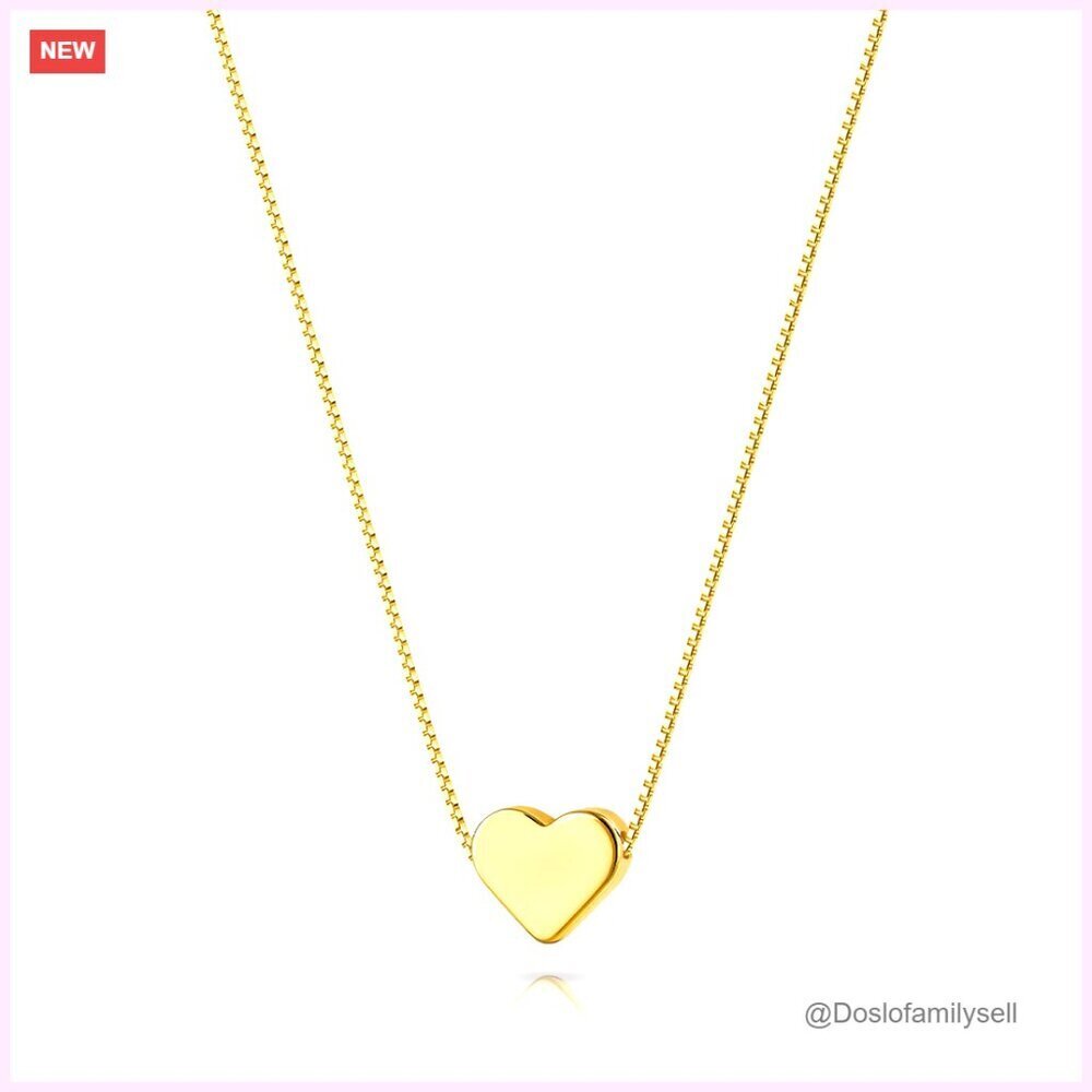 Dainty Heart Pendant Necklace 14K Gold Plated Box Chain Minimal Chic